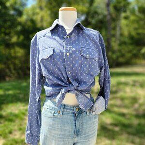Vintage Y2K Levi's linen cotton western clover button down shirt blouse rodeo